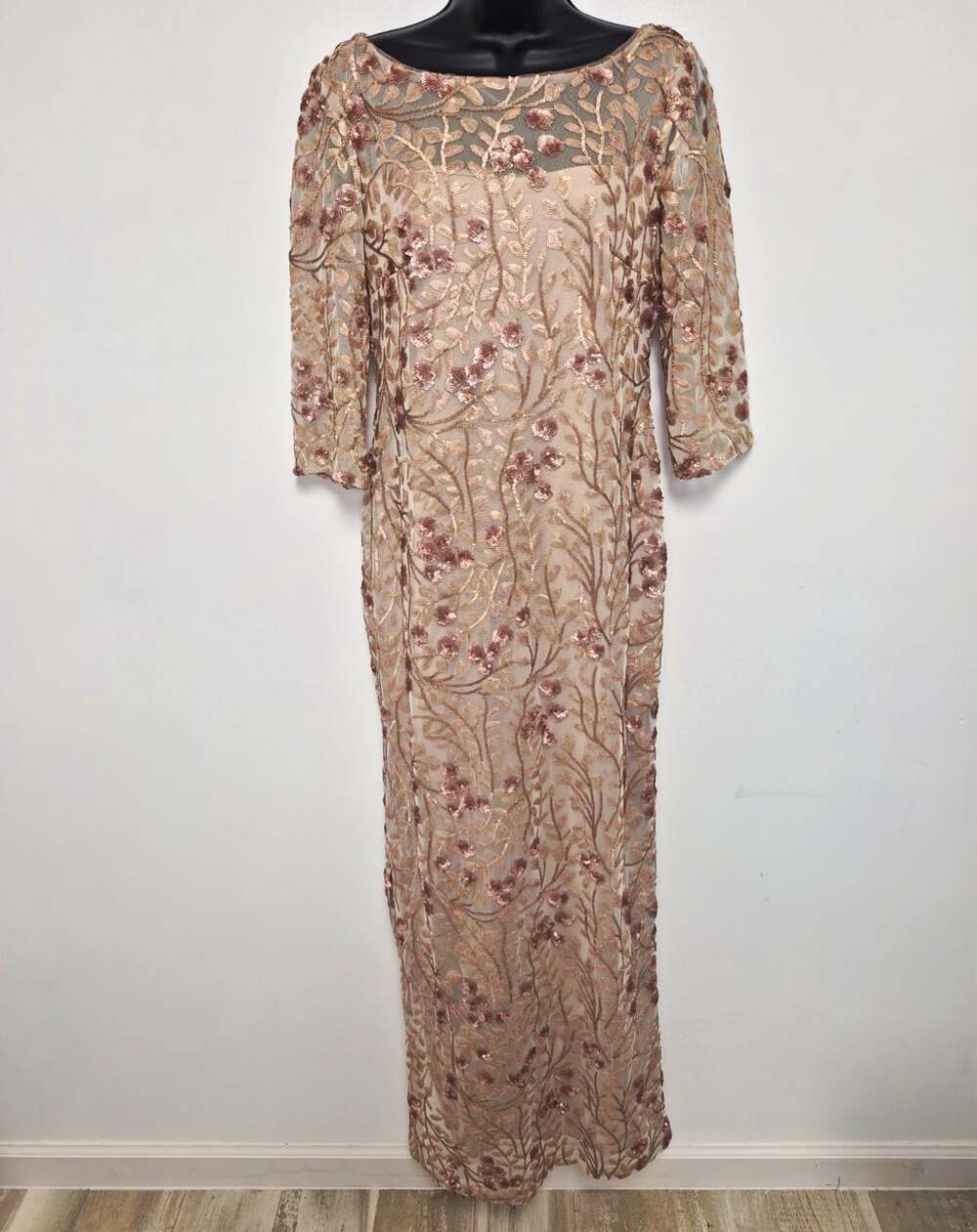 Calvin Klein All Over Sequin Floral Formal Maxi Dress sz 6 CD6B6V3G